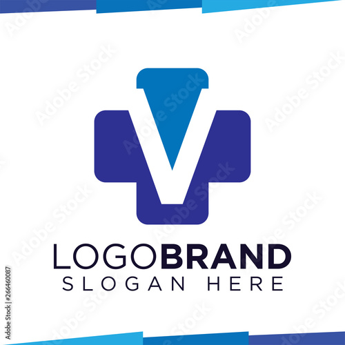 V Initial Letter cross medical logo vector template