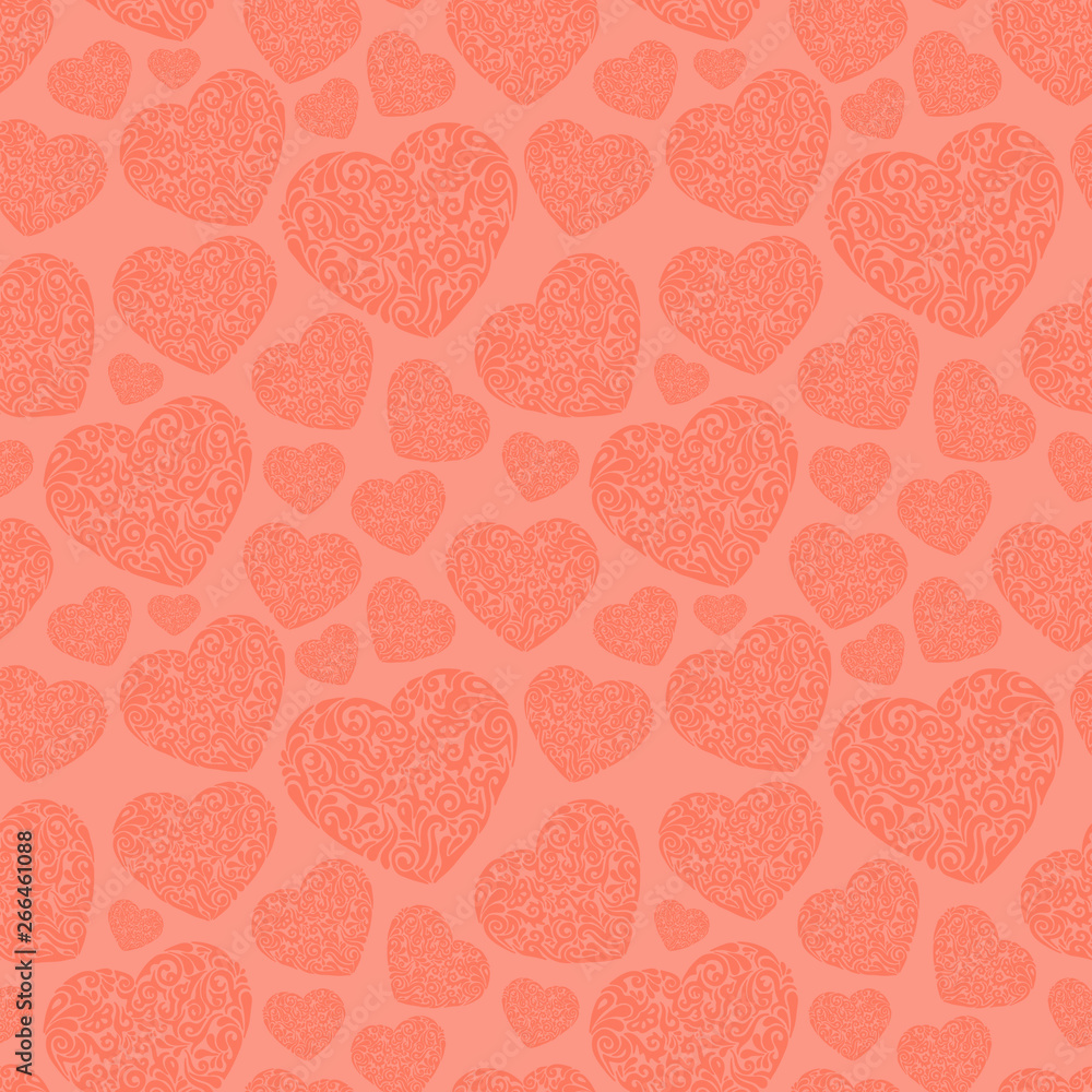 Hand drawn tribal heart seamless pattern for fabric, textile, cloth, print or wrapping paper. Endless pattern backdrop vector illustration