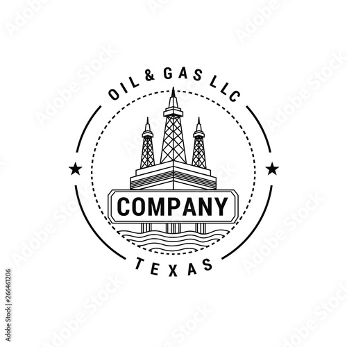 oil mining with circle line badge and star logo design inspiration