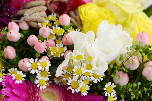 bouquet with roses and many colorful flowers