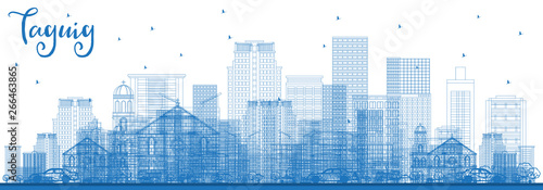Outline Taguig Philippines Skyline with Blue Buildings.