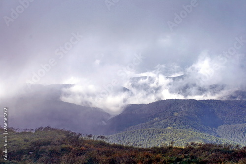 Clouds and fog over mountains