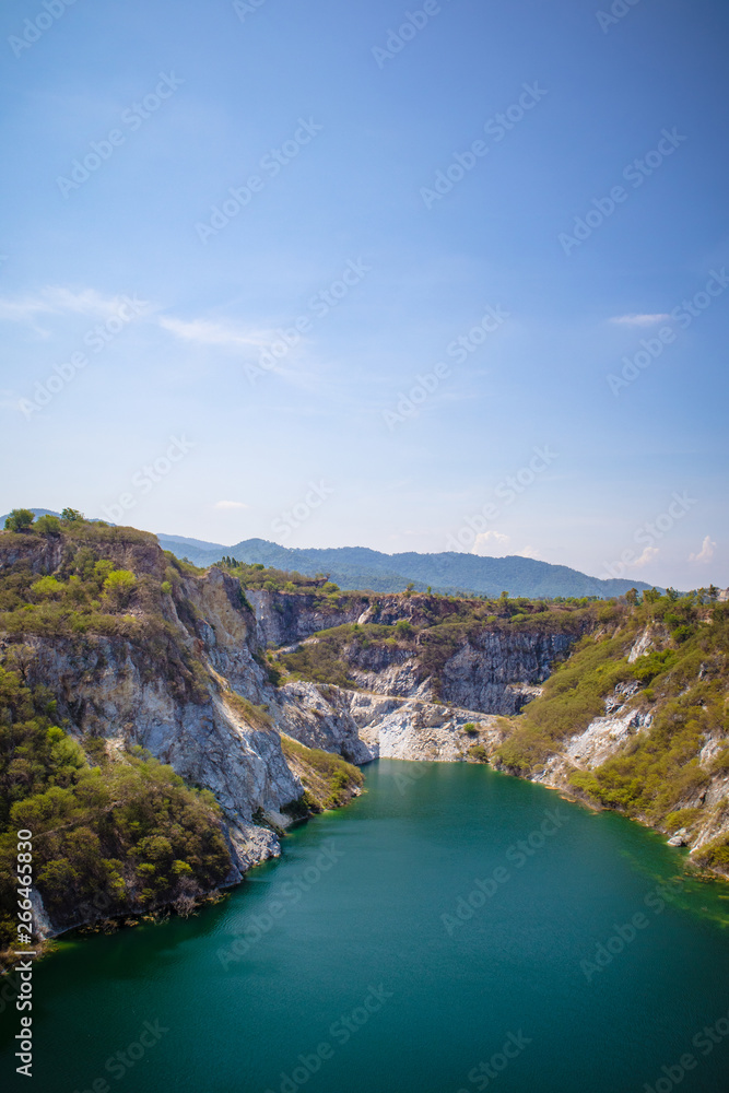 Rock mountain at sky view background.Beautiful nature scenic landscape of lake and mountain