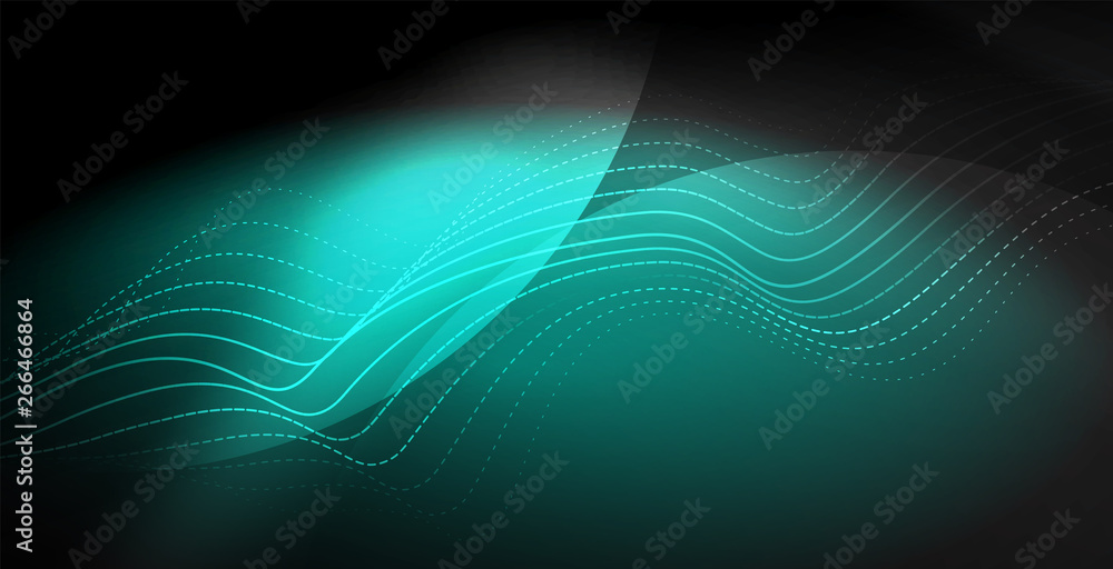 Glowing abstract wave on dark, shiny motion, magic space light. Techno abstract background Glowing abstract wave on dark, shiny motion, magic space light. Techno abstract background