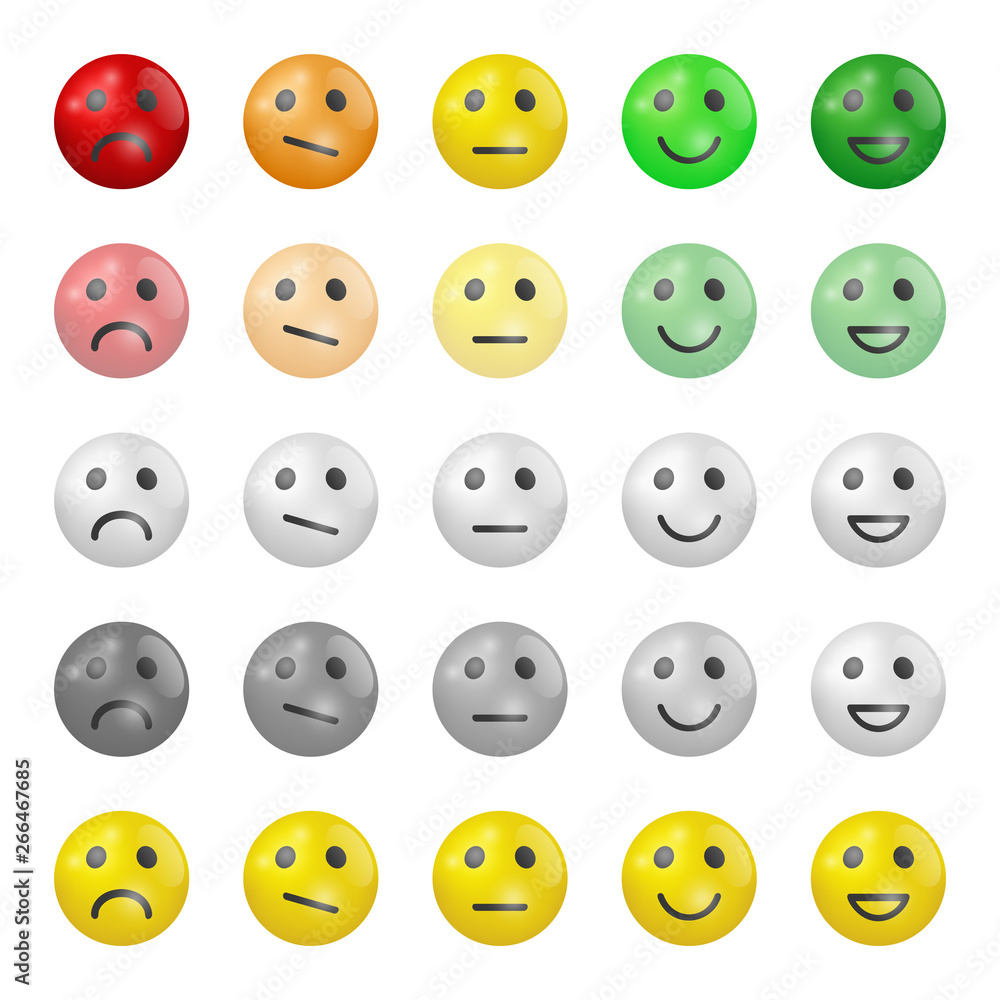 Set of emoji flat icons. Three-dimensional vector illustration. Happy, sad and mood. Vote scale icons set. Set of emoji flat icons. Three-dimensional vector illustration. Happy, sad and mood. Vote scale icons set.