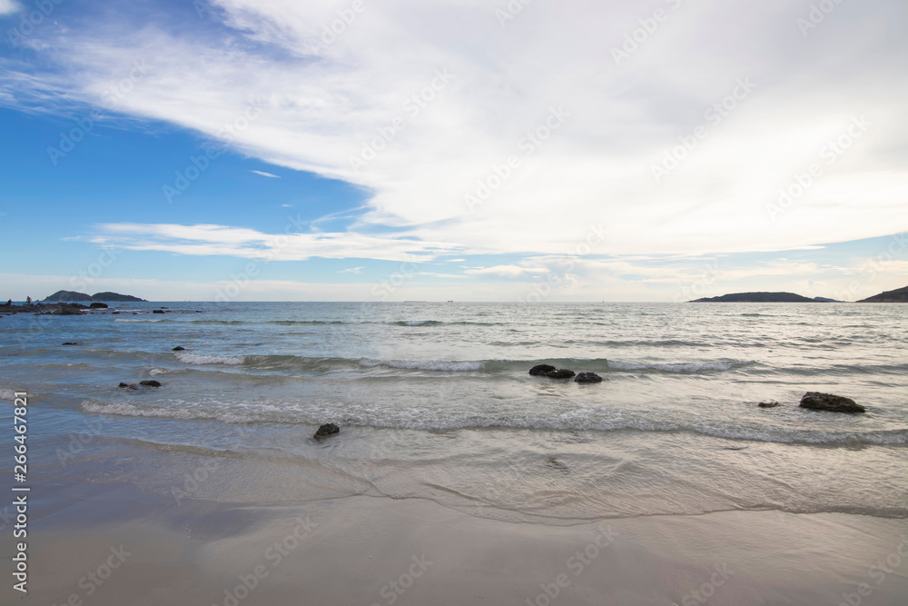 Empty tropical beach background. Horizon with sky and white sand Empty tropical beach background. Horizon with sky and white sand