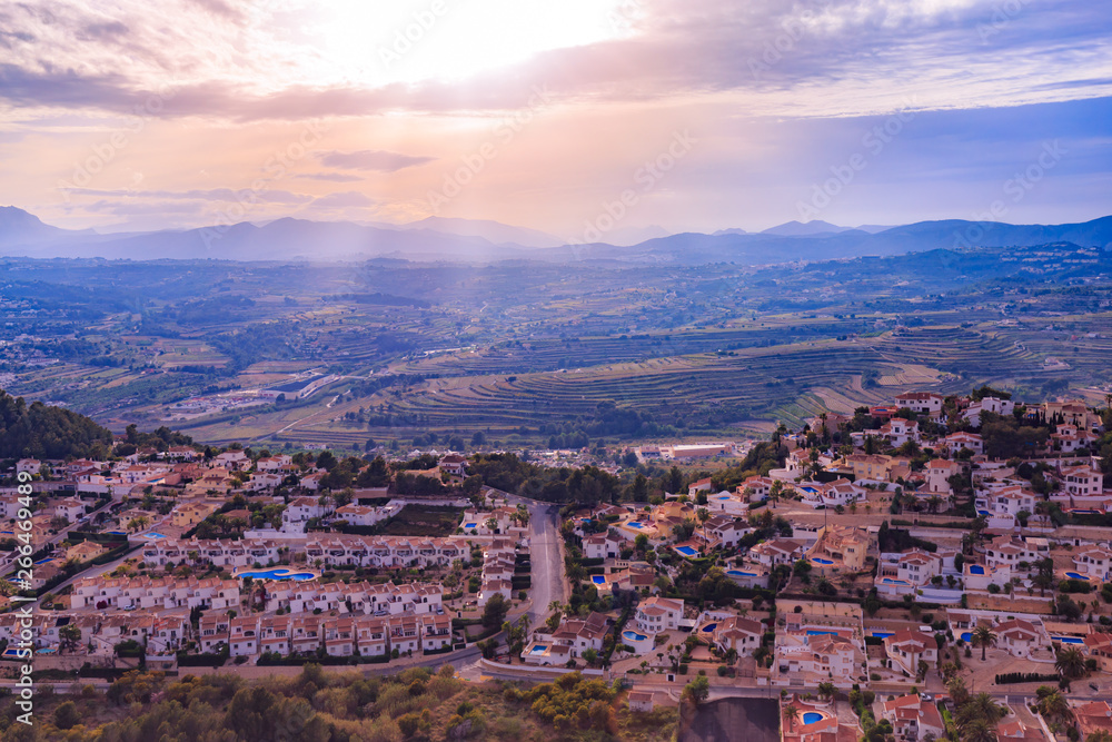 View of the coast of Cumbre del Sol at sunset, Costa Blanca, Spain