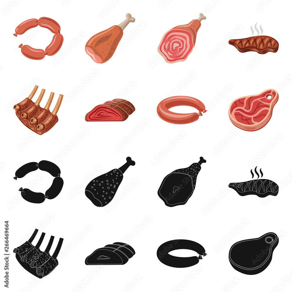 Vector illustration of meat and ham sign. Collection of meat and cooking stock vector illustration. Vector illustration of meat and ham sign. Collection of meat and cooking stock vector illustration.
