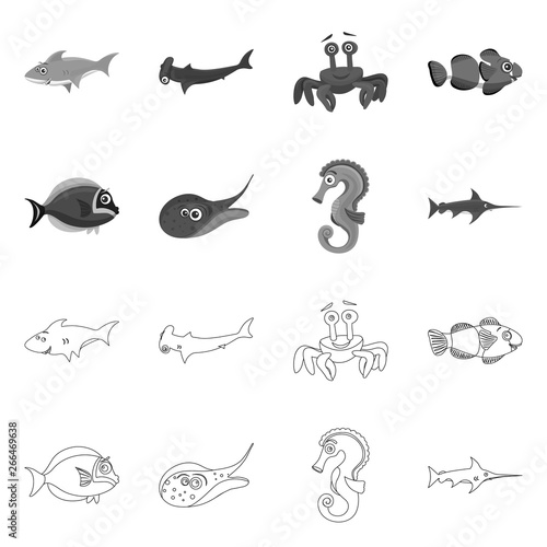Vector design of sea and animal symbol. Collection of sea and marine stock symbol for web.