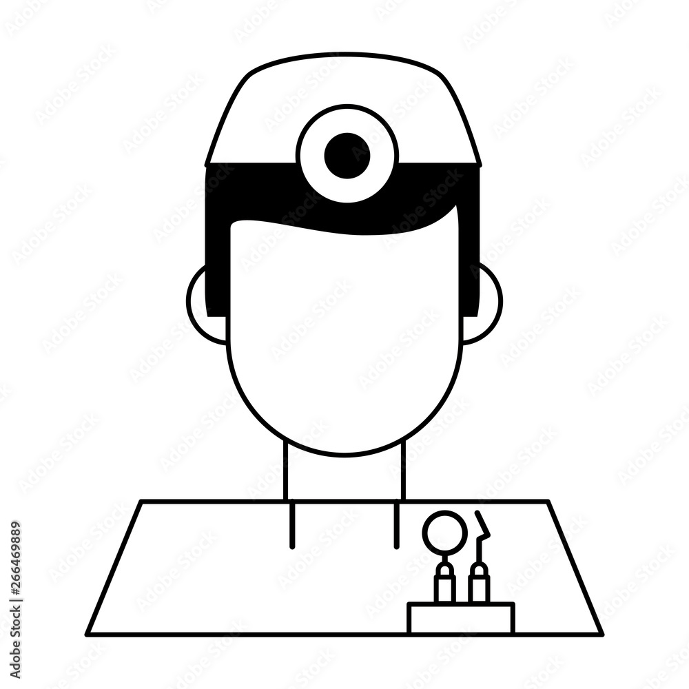 Dentist with tools avatar profile isolated black and white Dentist with tools avatar profile isolated black and white
