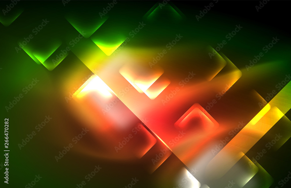 Obraz premium Neon shiny light lines on black, techno modern template