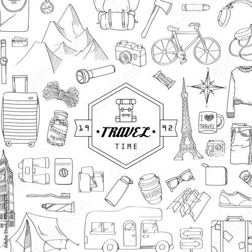 Set of travel hand drawn concept