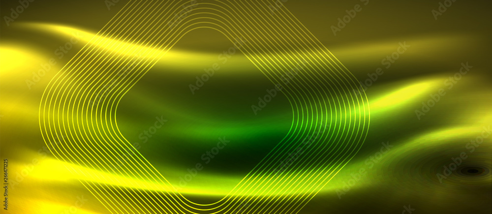 Dark background with neon glowing elements, shiny motion concept