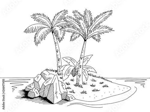 Island graphic black white landscape sketch illustration vector