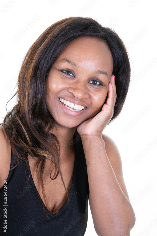 Natural portrait pose young afro woman in black clothes Natural portrait pose young afro woman in black clothes