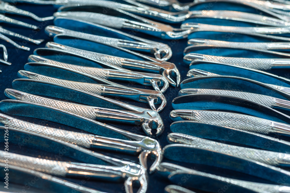 A variety of dental forceps, a modern tool for removing teeth A variety of dental forceps, a modern tool for removing teeth