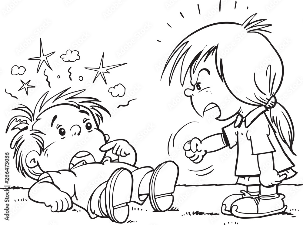 Boy and girls fighting illustration