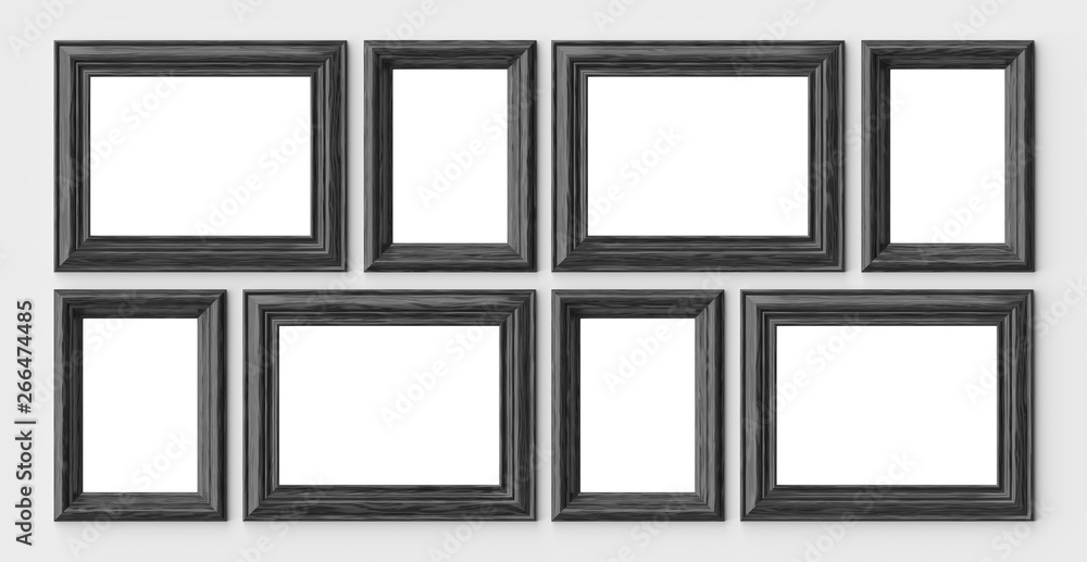Black wooden frames for picture or photo on white wall with shad Black wooden frames for picture or photo on white wall with shad