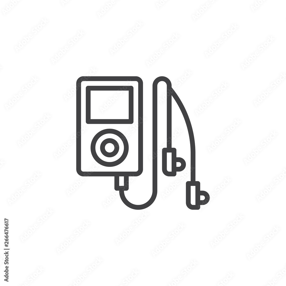 Portable media player line icon. linear style sign for mobile concept and web design. mp3 player with earphones outline vector icon. Symbol, logo illustration. Pixel perfect vector graphics