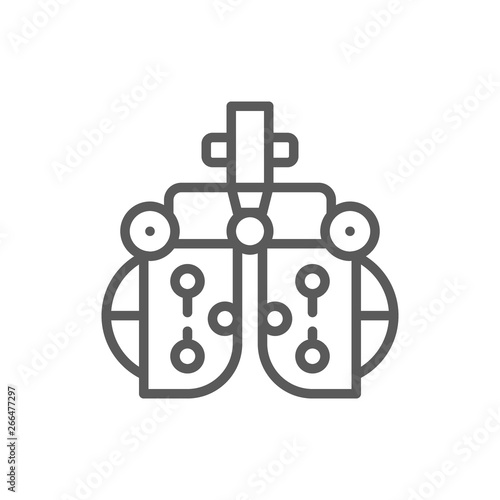 Vision correction device, eye exam line icon.