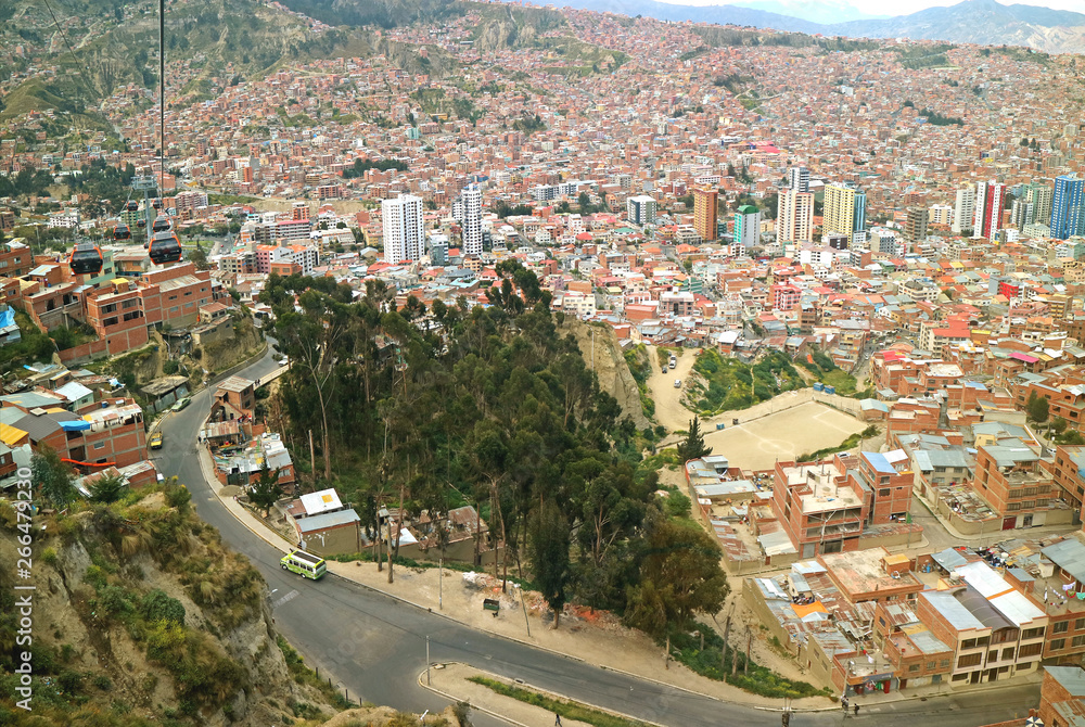 Breathtaking aerial view of La Paz the capital city of Bolivia as seen from the Mi Teleferico cable car