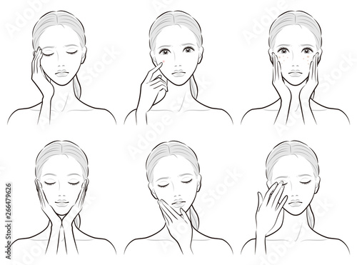 スキンケアをする女性のイラスト