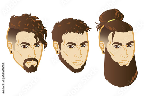 Set of Vector men face hipster head with haircuts. For avatars, emblems and icons, labels