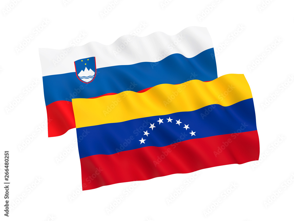 National fabric flags of Venezuela and Slovenia isolated on white background. 3d rendering illustration. Proportion 1:2 National fabric flags of Venezuela and Slovenia isolated on white background. 3d rendering illustration. Proportion 1:2