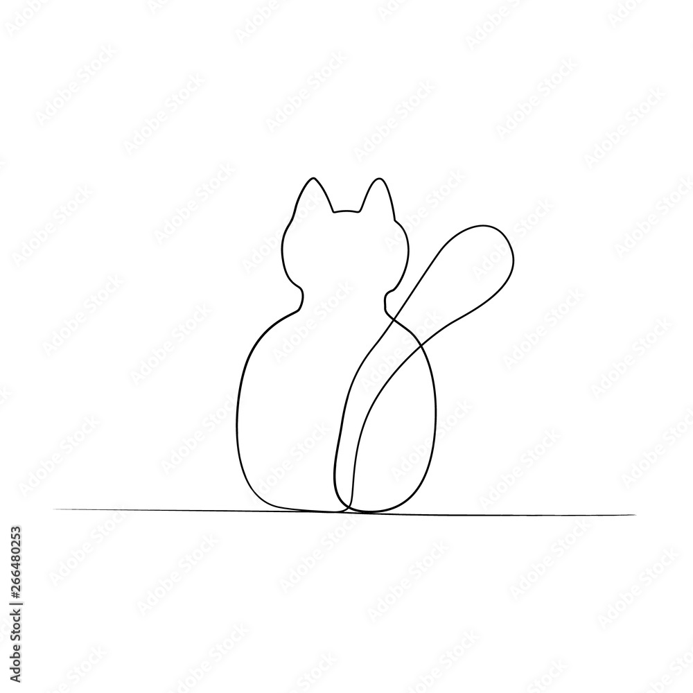 Continuous line sitting cat. Back side view cat. Continuous line sitting cat. Back side view cat.