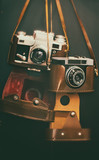 Retro camera or vintage camera in a flat style on a dark background