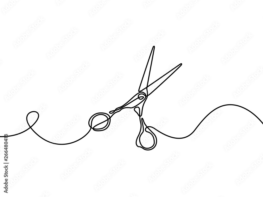Continuous one line Scissors, Desing element for barbershop. Vector illustration. Continuous one line Scissors, Desing element for barbershop. Vector illustration.