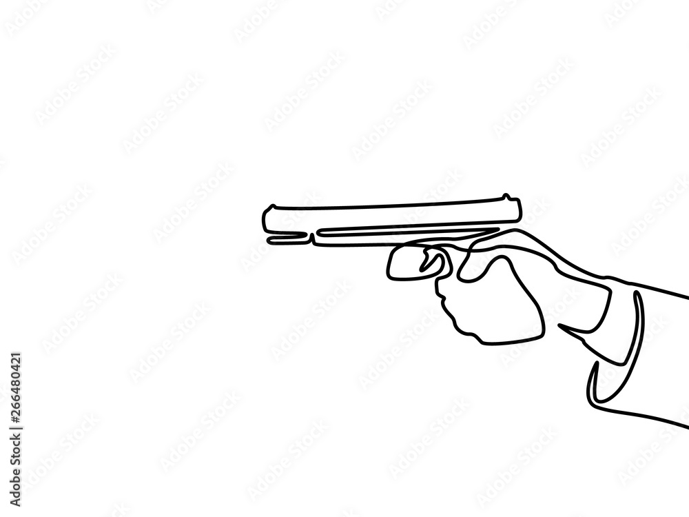 Continuous one line hand holding the pistol. Vector illustration