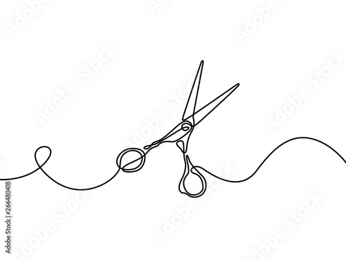 Continuous one line Scissors, Desing element for barbershop. Vector illustration.