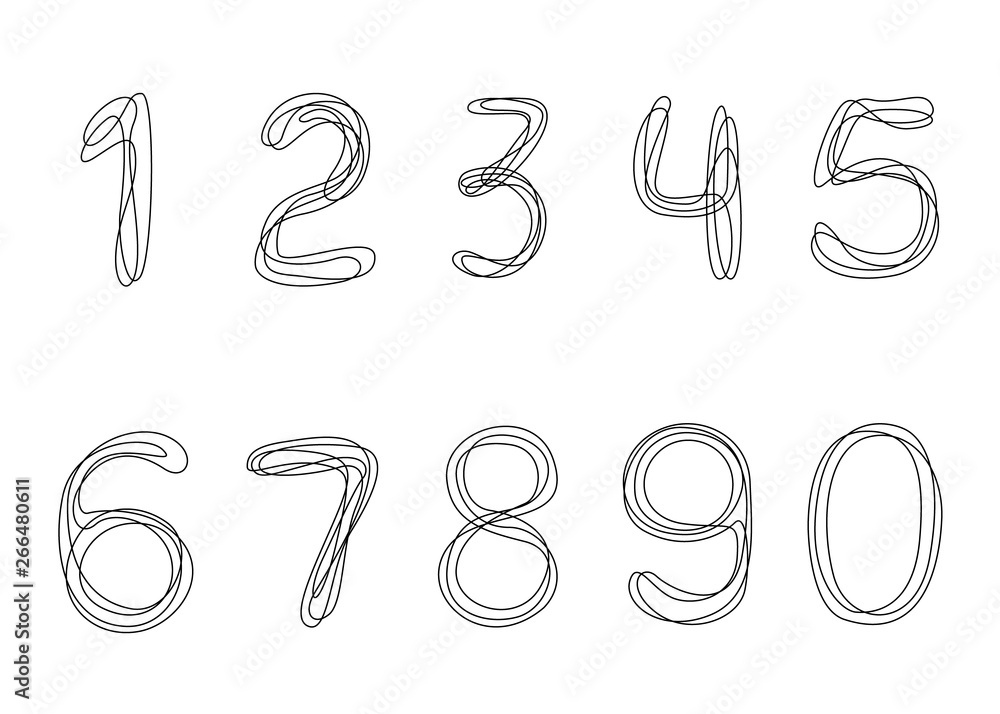 Continuous line drawing Numbers from 0 to 9