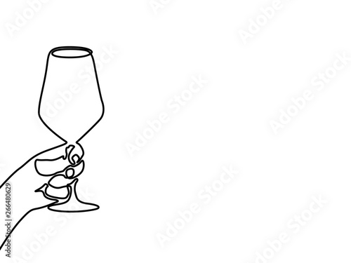 Hand holding a wineglass. Continuous line drawing.