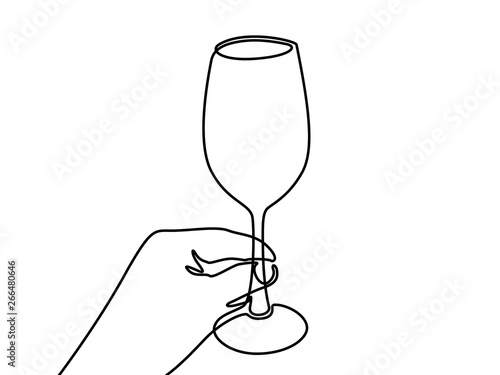 Continuous one line Hand holding a wineglass