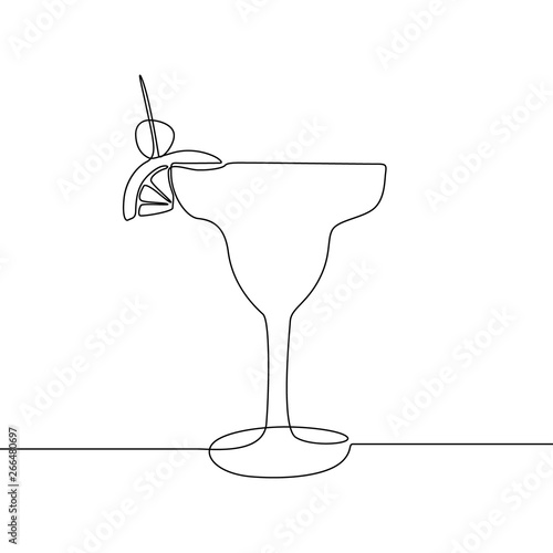 Glass with cocktail continuous line vector illustration.