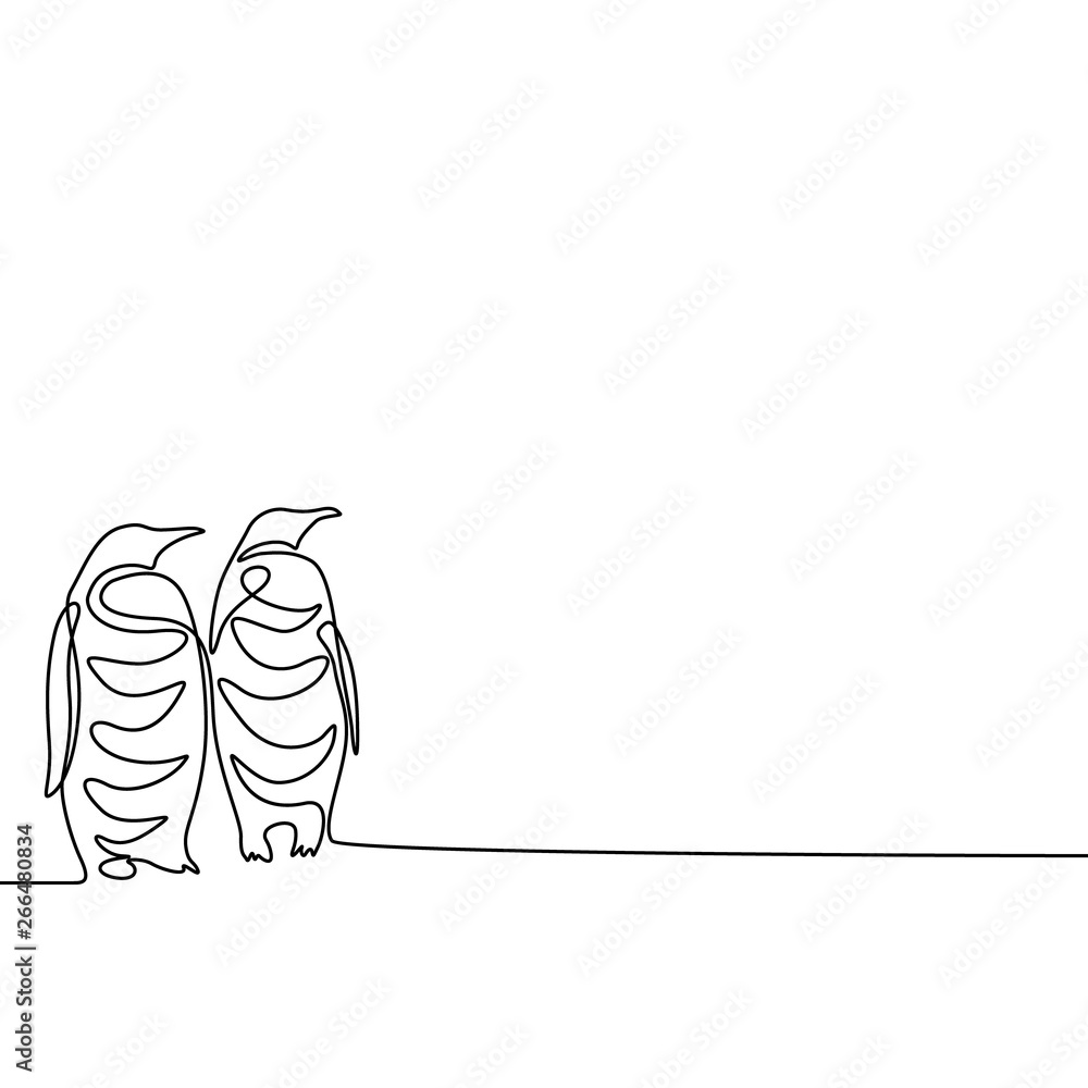 Continuous line drawing Two penguins. Continuous line drawing Two penguins.