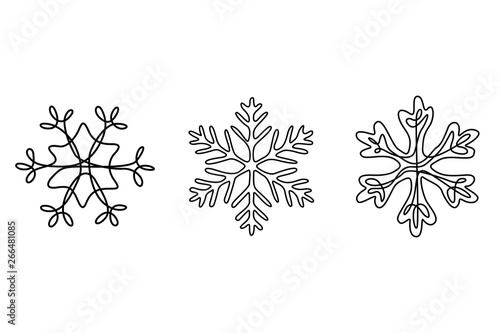 Continuous one line set of snowflakes, winter theme.