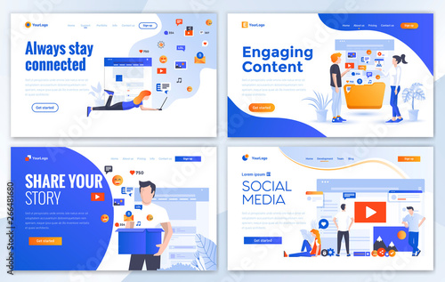 Flat Modern design of website template - Social media