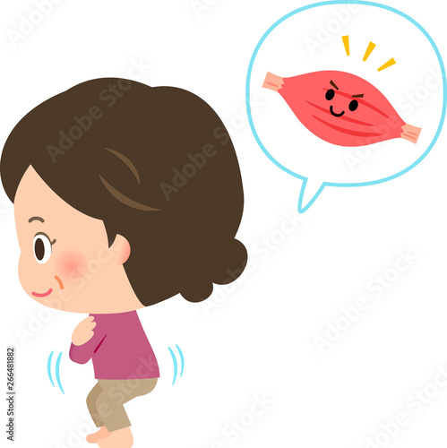スクワットをする中年女性
