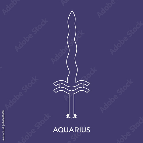 Aquarius zodiac sign. Line style icon of zodiacal weapon sword. One of 12 zodiac weapons. Astrological, horoscope sign. Clean and modern vector illustration for design, web.