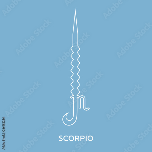 Scorpio zodiac sign. Line style icon of zodiacal weapon sword. One of 12 zodiac weapons. Astrological, horoscope sign. Clean and modern vector illustration for design, web.