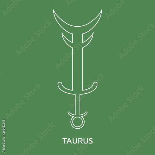 Taurus zodiac sign. Line style icon of zodiacal weapon sword. One of 12 zodiac weapons. Astrological, horoscope sign. Clean and modern vector illustration for design, web.