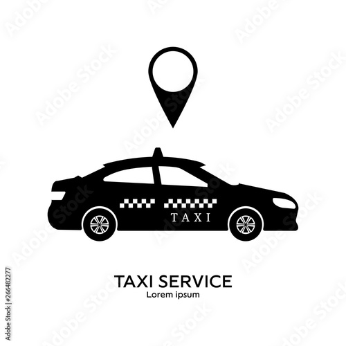 Taxi service logo template. Transportation concept. Black silhouette of taxi. Clean and modern vector illustration for design, web.