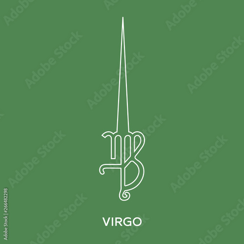 Virgo zodiac sign. Line style icon of zodiacal weapon sword. One of 12 zodiac weapons. Astrological, horoscope sign. Clean and modern vector illustration for design, web.