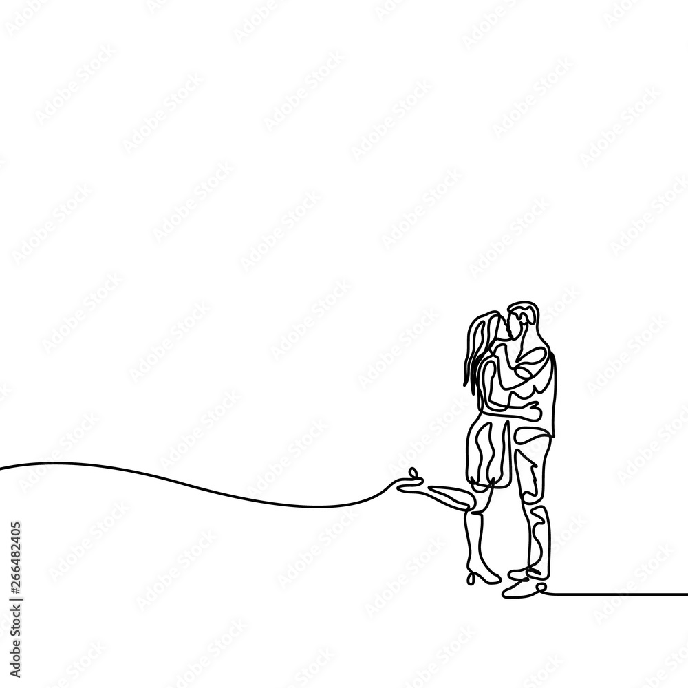 Continuous one line man and woman hug and kiss Stock Vector | Adobe Stock