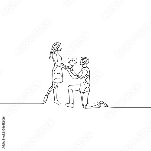 Continuous one line a man makes a marriage proposal to a woman