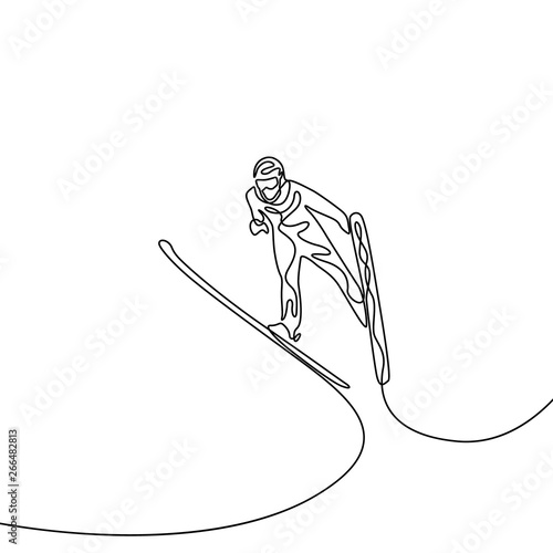 Continuous line Jumping on the ski. Olympic sport