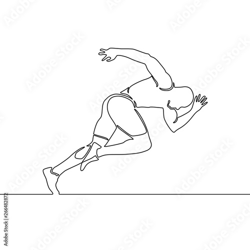 Continuous line running man, start of running. Vector illustration.